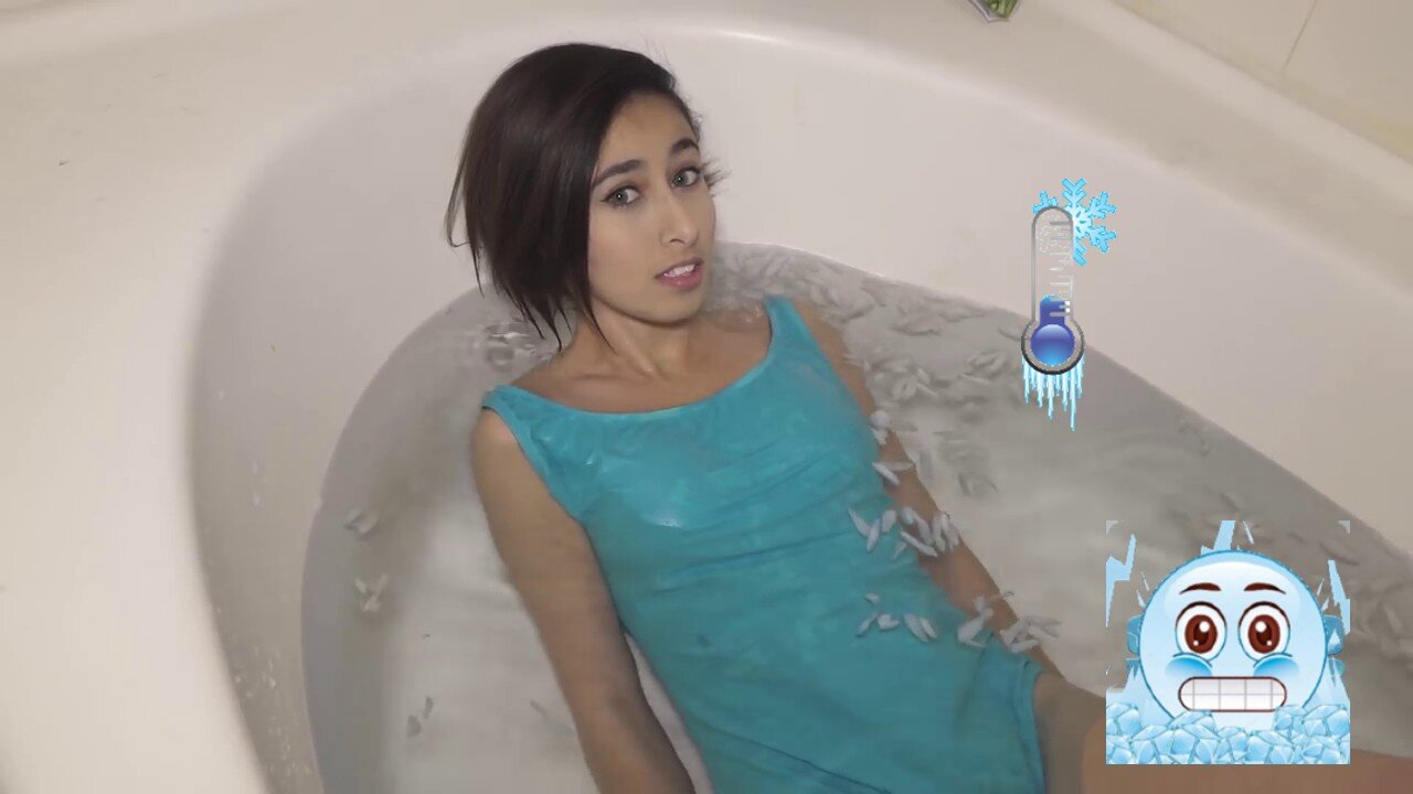 Extreme freeze ice Bath Challenge | Mia Ice water | Girl teeth chattering and shivering cold