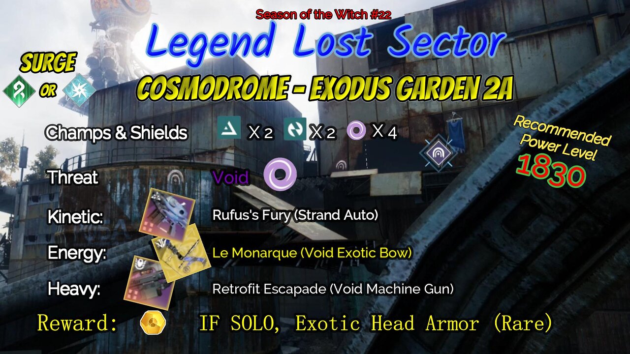 Destiny 2 Legend Lost Sector: Cosmodrome - Exodus Garden 2A on my Solar Hunter 9-23-23