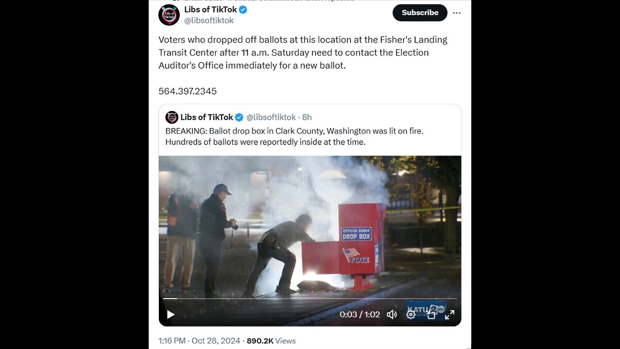 BREAKING Ballot drop box in Clark County, Washington was lit on fire. Hundreds of ballots were repor