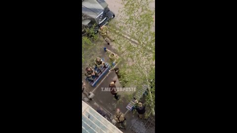 Celebration in Donbass with the local population and Chechen special forces