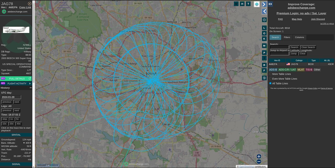 over Raleigh, NC -- 2024_01_28 -- Plane JAG78 N789LL AAB2FA