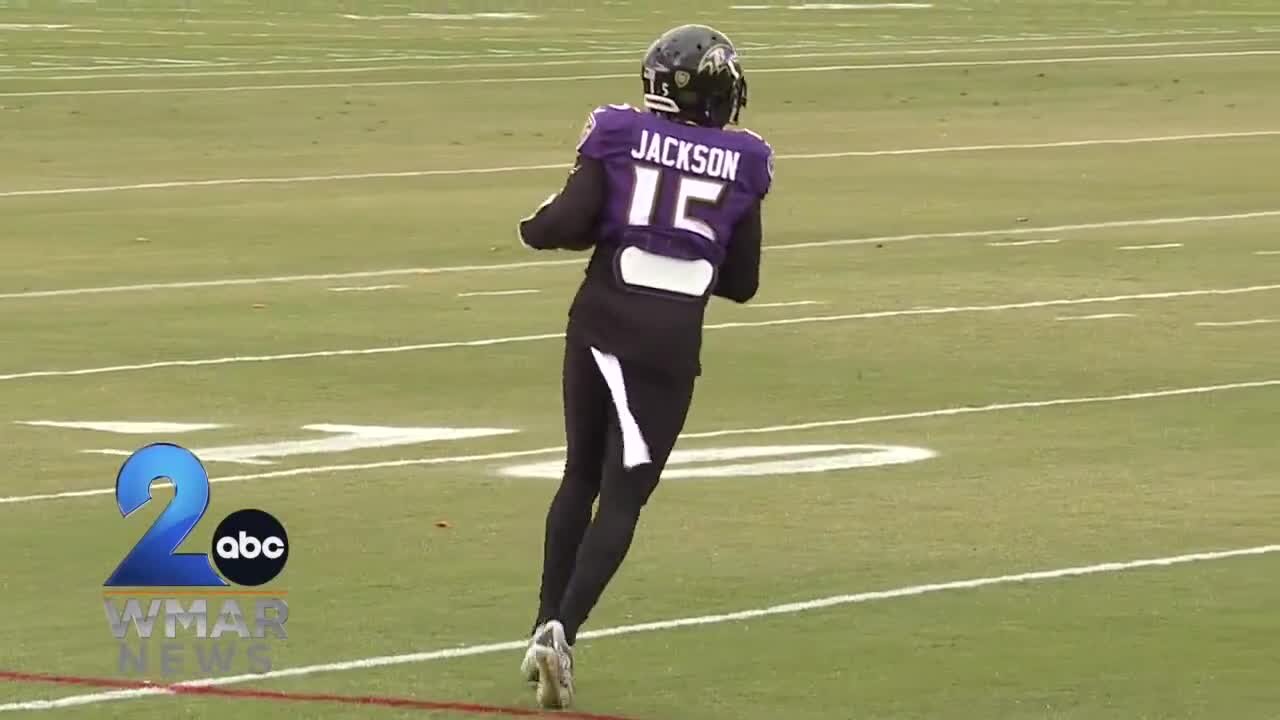 DeSean Jackson in uniform at Ravens practice