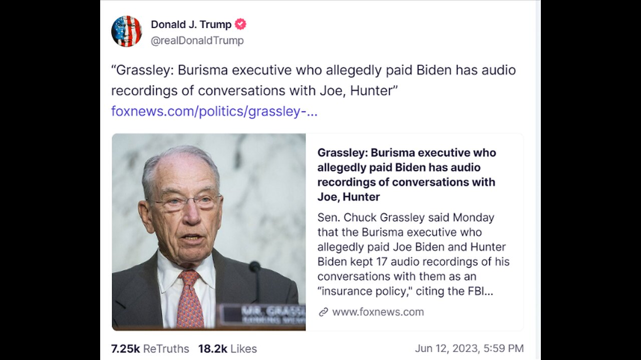 BREAKING: TRUMP UNVEILS BOMBSHELL: GRASSLEY DISCOVERS BIDEN'S BURISMA PAYOFF TAPES!