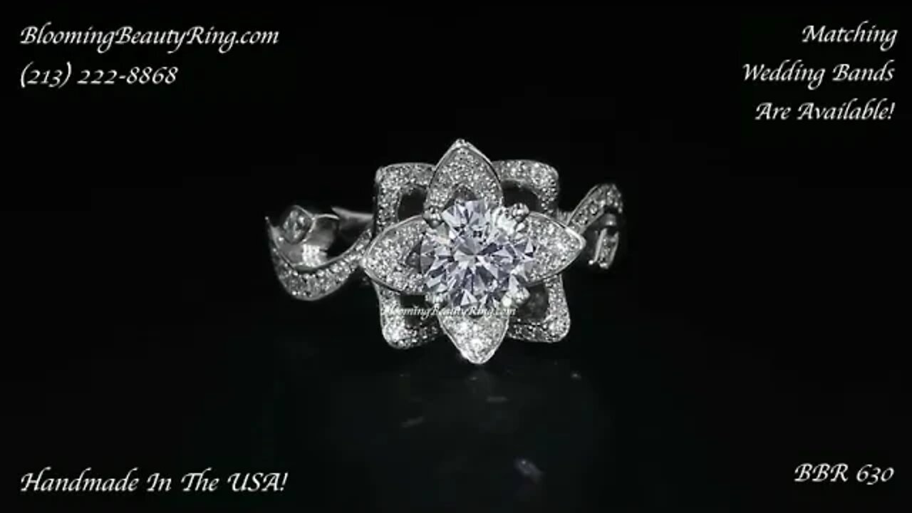 BBR 630 Handmade In The USA Floral Style Diamond Engagement Ring Lotus Swan