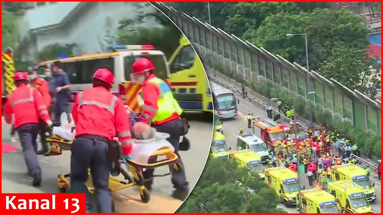 Dozens injured in Hong Kong after buses collide with truck