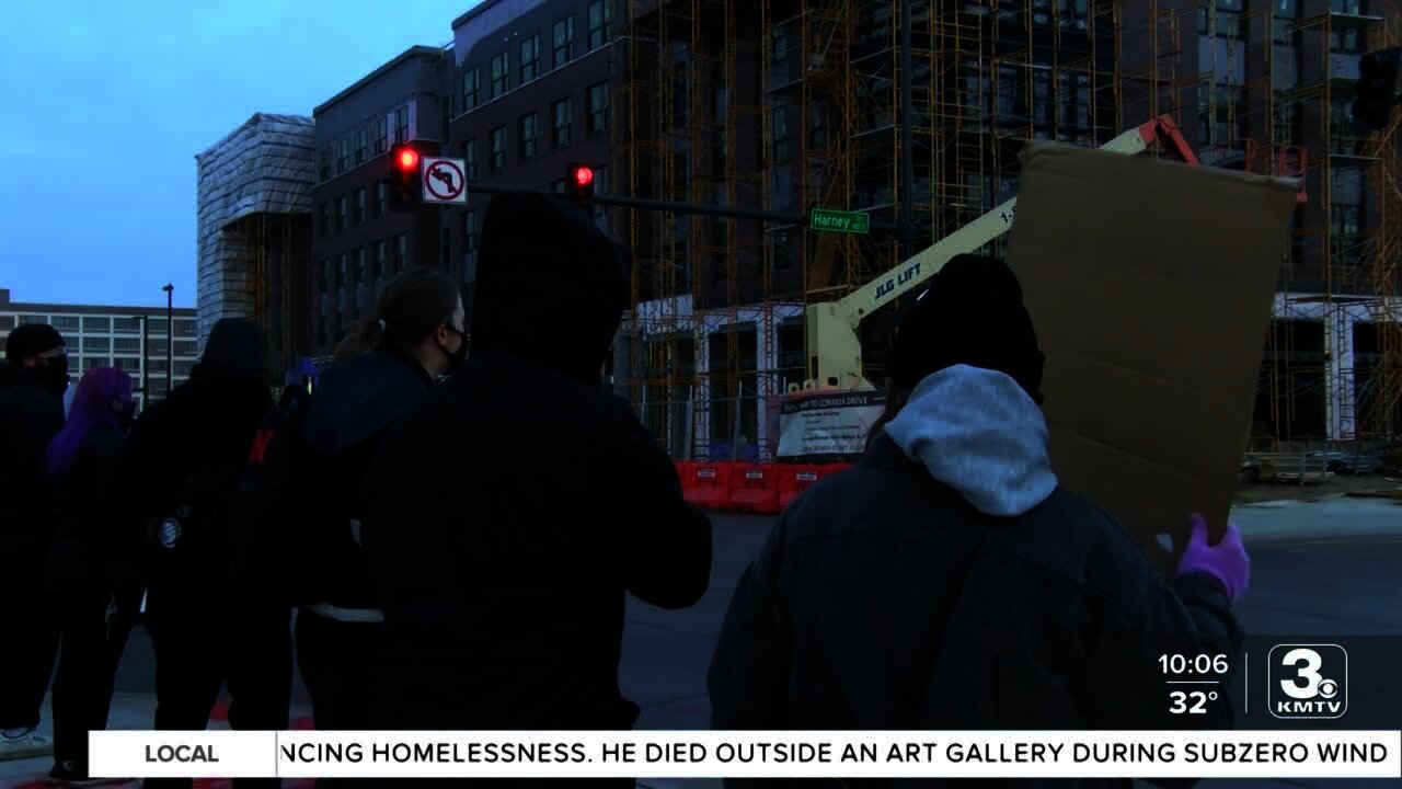 Omaha Autonomous Action protests at 10th and Harney to raise awareness about homelessness