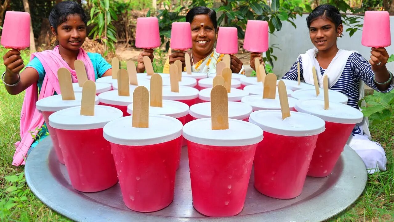 KUCHI ICE RECIPE | Rose Kuchi Ice | Rose Milk Ice | Village Fun Cooking