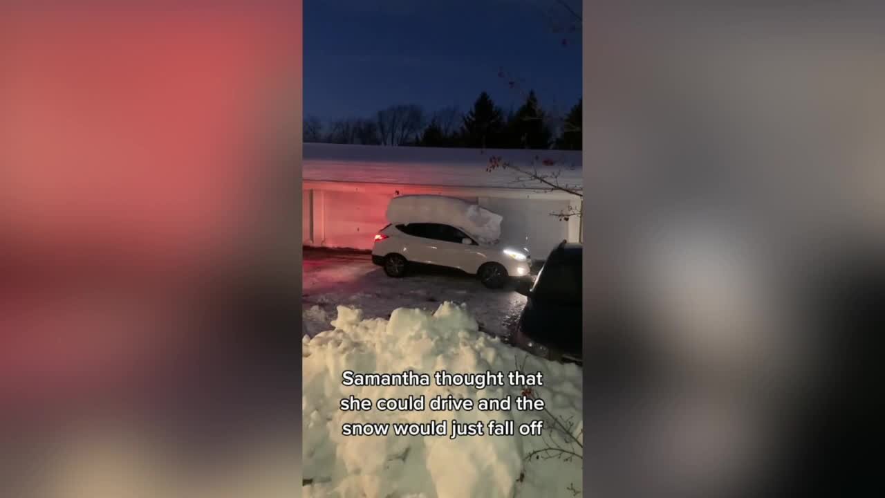 Viral TikTok shows Orchard Park resident trying to remove snow from top of car