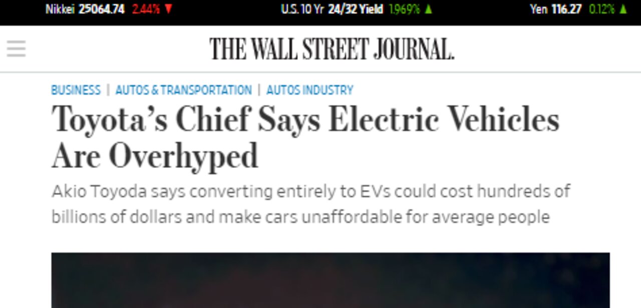 ELECTRIC VEHICLES ARE NOT POWERED BY CLEAN ENERGY & OVERHYPED - SAYS TOYATO'S PRES