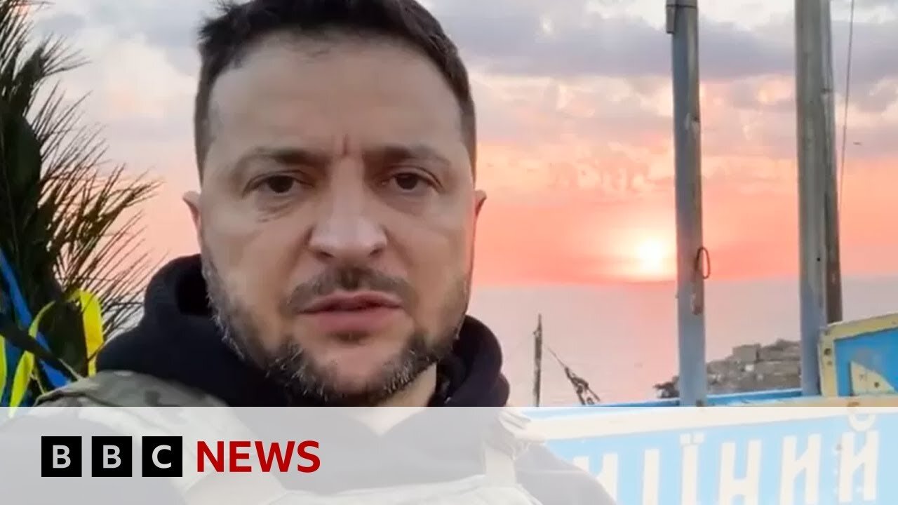 President Zelensky visits Snake Island as Ukraine war enters 500th day - BBC News