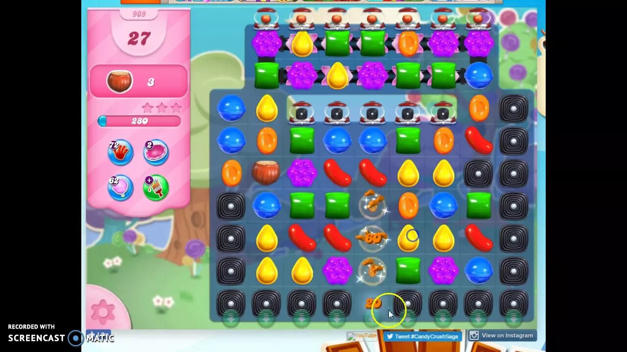 Candy Crush Level 909 Audio Talkthrough, 3 Stars 0 Boosters