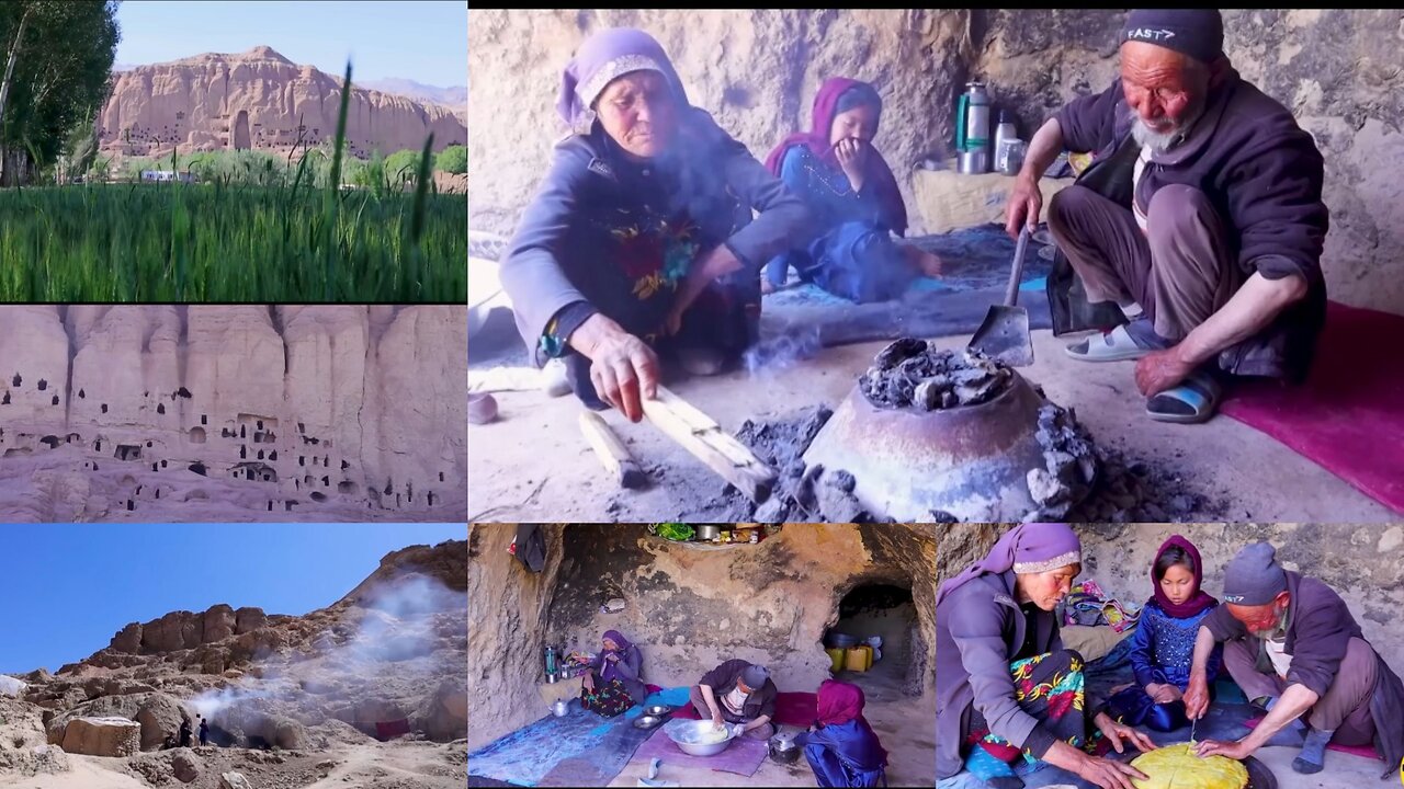 Neighborhood bread of two old lovers Village life in Afghanistan Bamiyan (Life in the cave