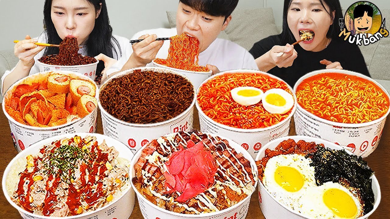 ASMR MUKBANG convenience store store, FIRE Noodle, HOT DOG, GIMBAP, Tteokbokki EATING SOUND