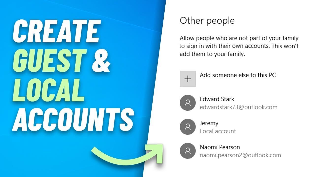 Create guest and local accounts in Windows 10