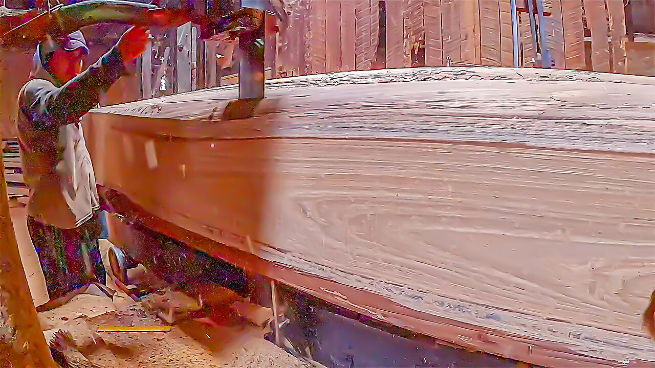 Very amazing sawing giant log at sawmill factory