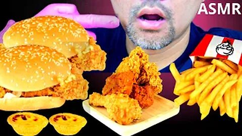 ASMR MUKBANG ,Fried chicken,Zinger Burger,French fries,Egg tart ,Asmr eating