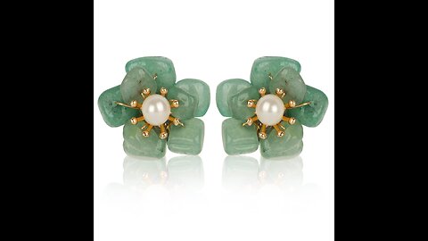 ELEXIS Green Real Jade Stud Earrings For Women