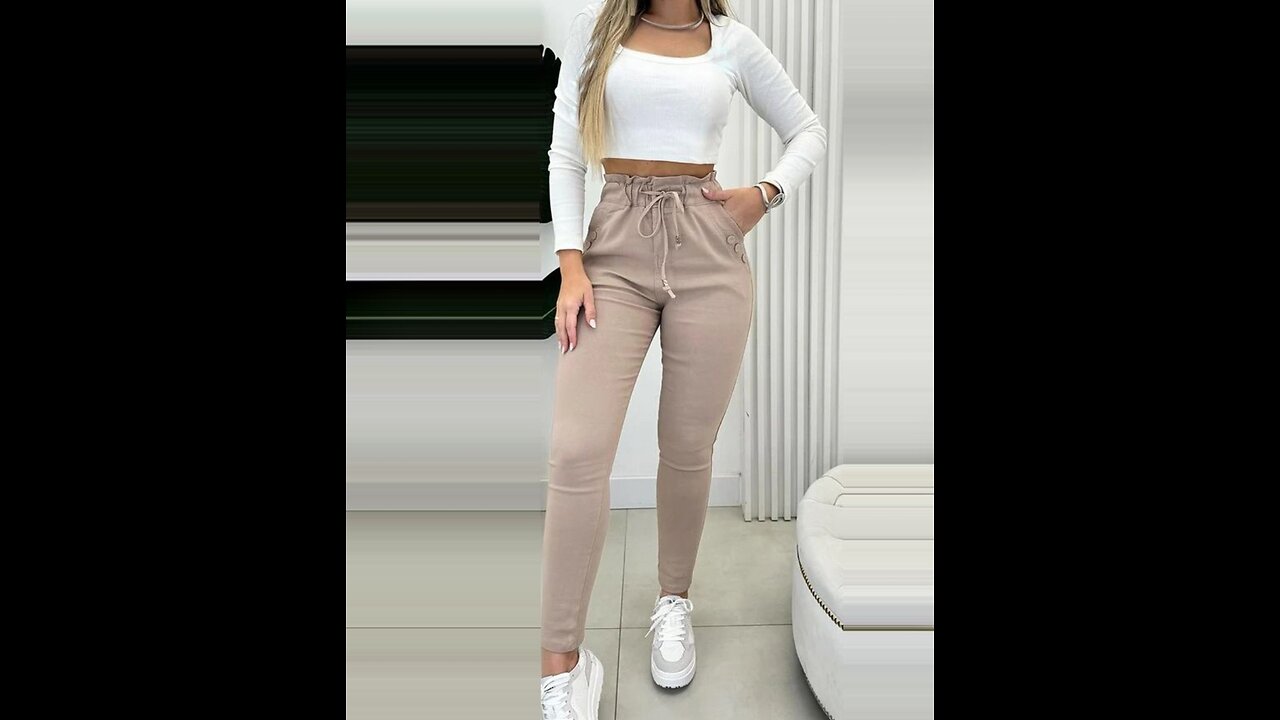 Fleece Lined Joggers with Pockets Drawstring High Waisted Thermal Winter Warm Pants