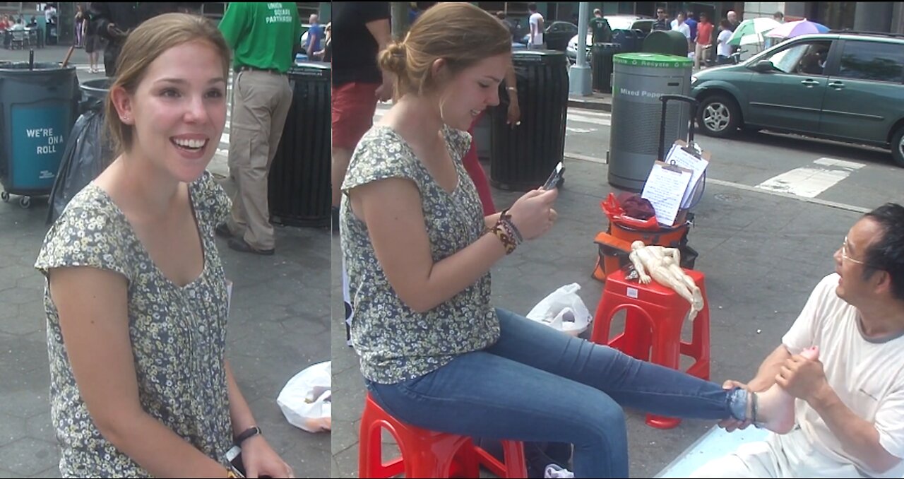 Luodong Massages Very Cute White Girl On Sidewalk