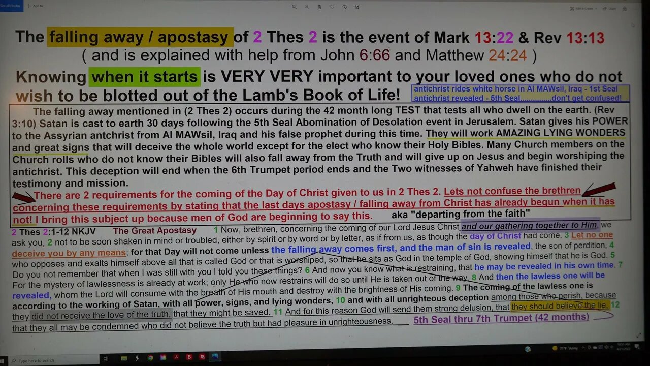 The APOSTASY of the Last Days does NOT start until satan arrives