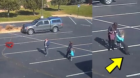 A dog rushes across several lanes of traffic to attack a little girl leaving church