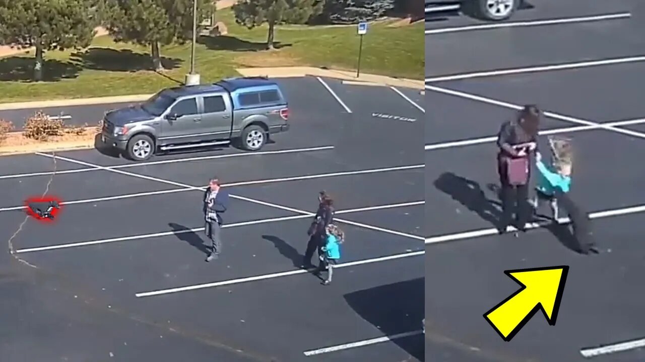 A dog rushes across several lanes of traffic to attack a little girl leaving church