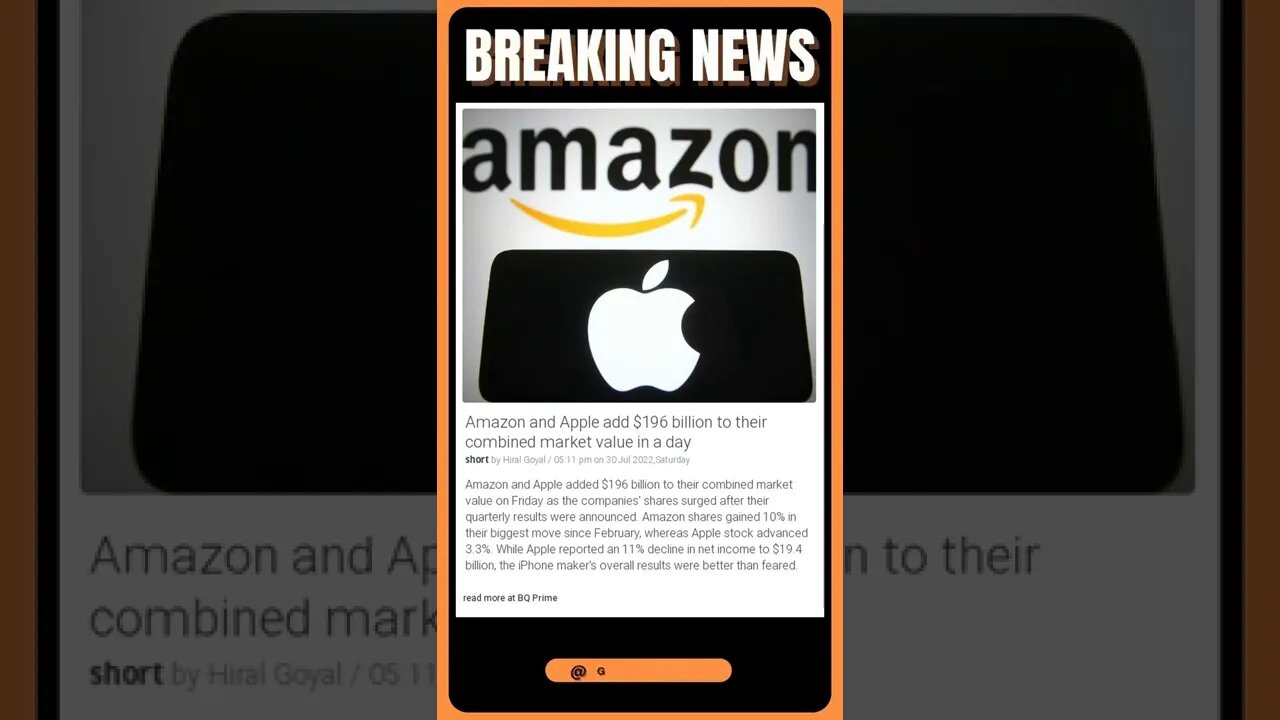 Latest News: Amazon and Apple add $196 billion to their combined market value in a day #shorts #news