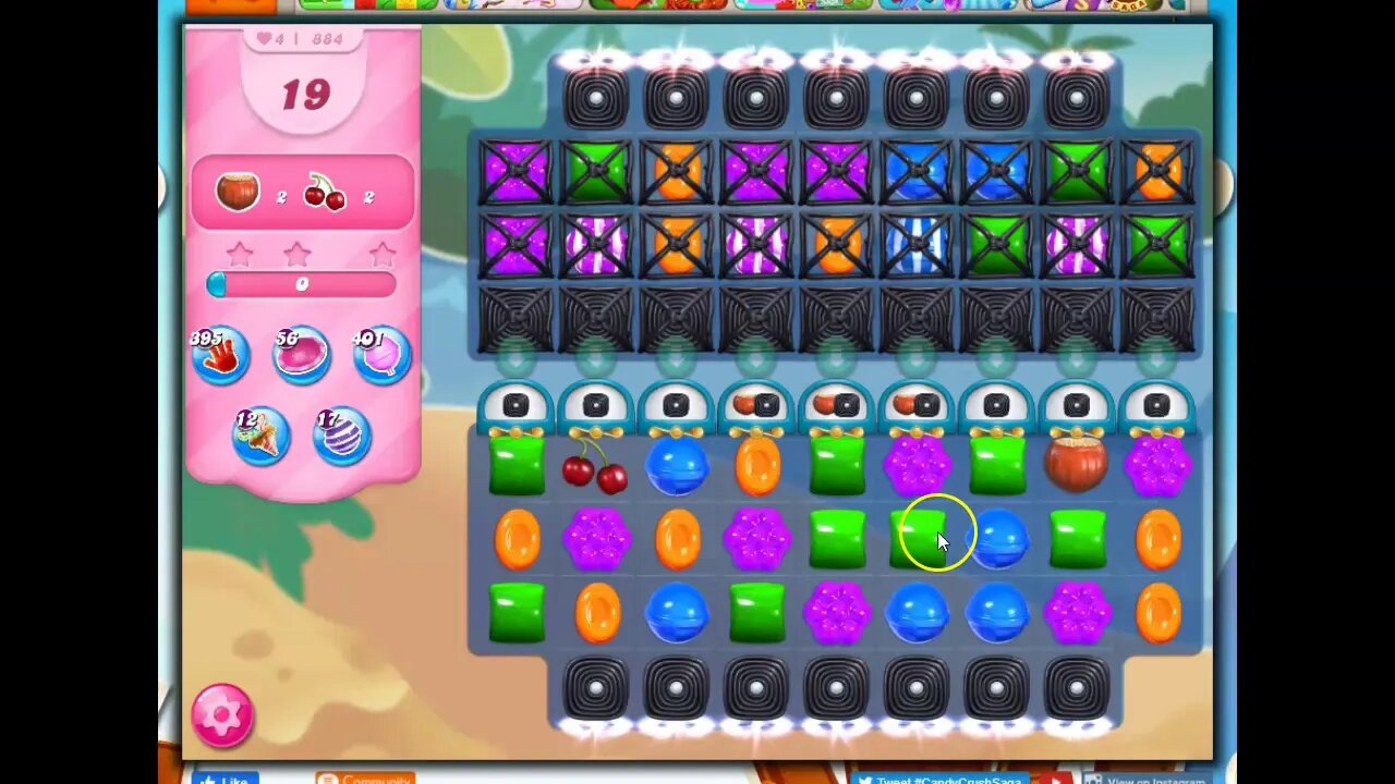 Candy Crush 884 Audio Talkthrough, 19 Moves 0 Boosters