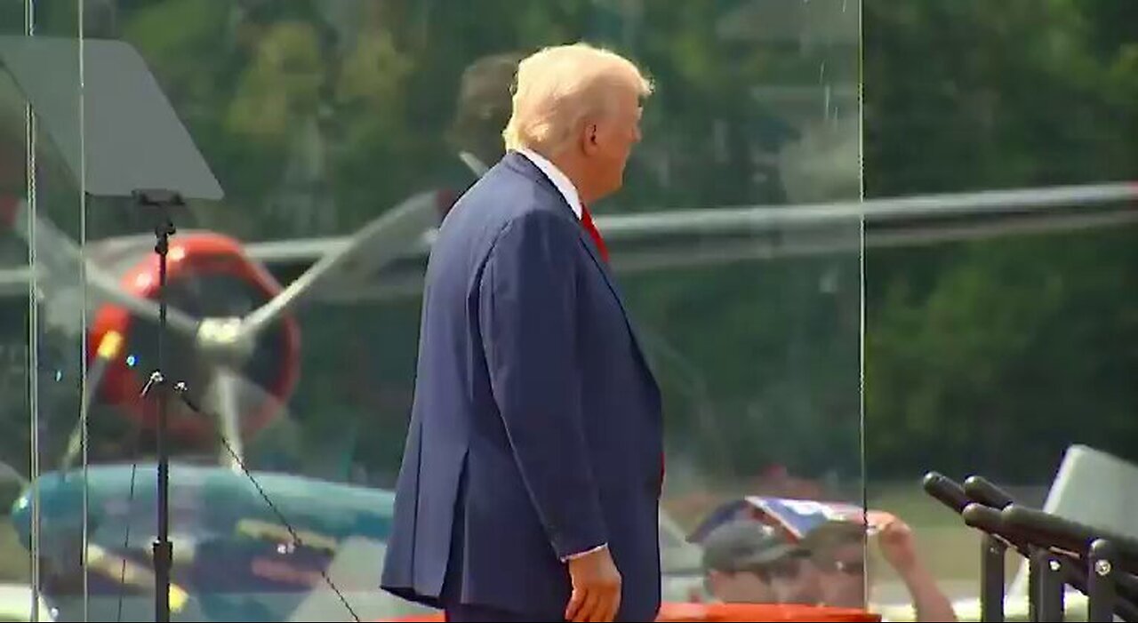 Trump checks on a patriot in the crowd that passed out at his NC Rally today.