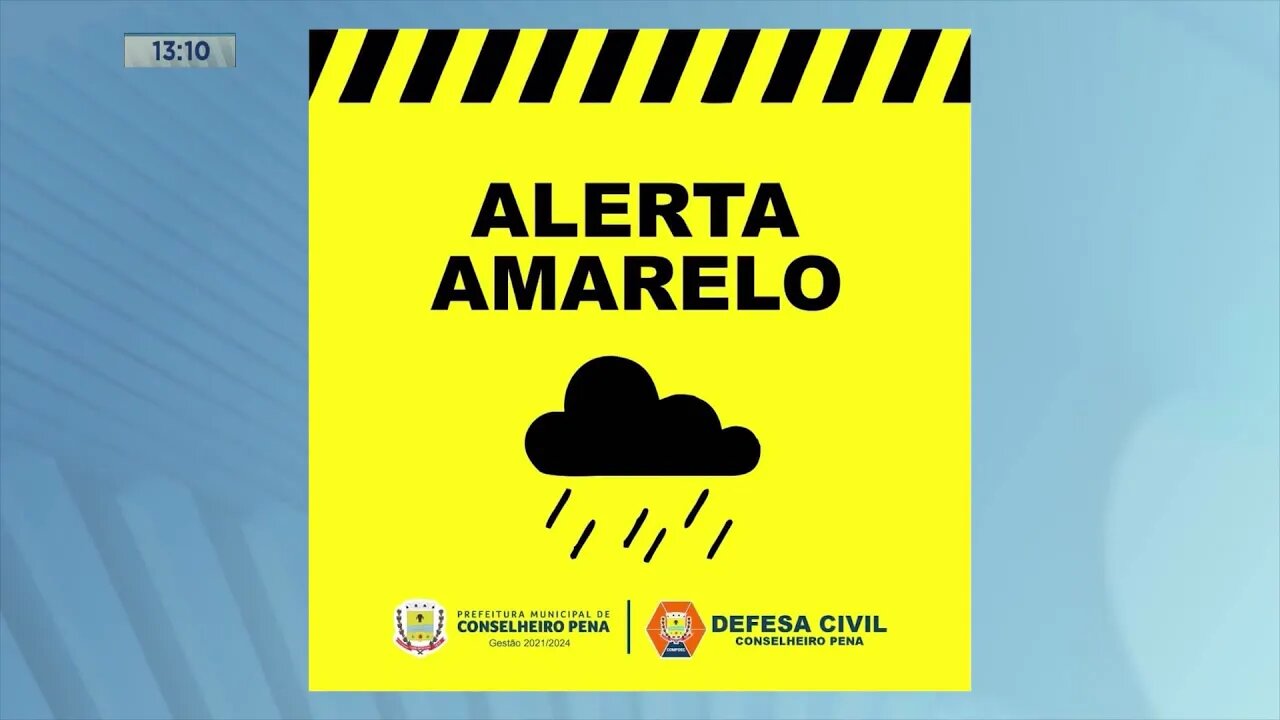Prefeitura de Conselheiro Pena emite alerta amarelo de chuvas