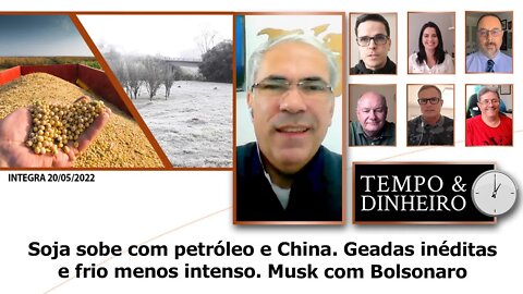 Soja sobe com petróleo e China. Geadas inéditas e frio menos intenso. Musk com Bolsonaro