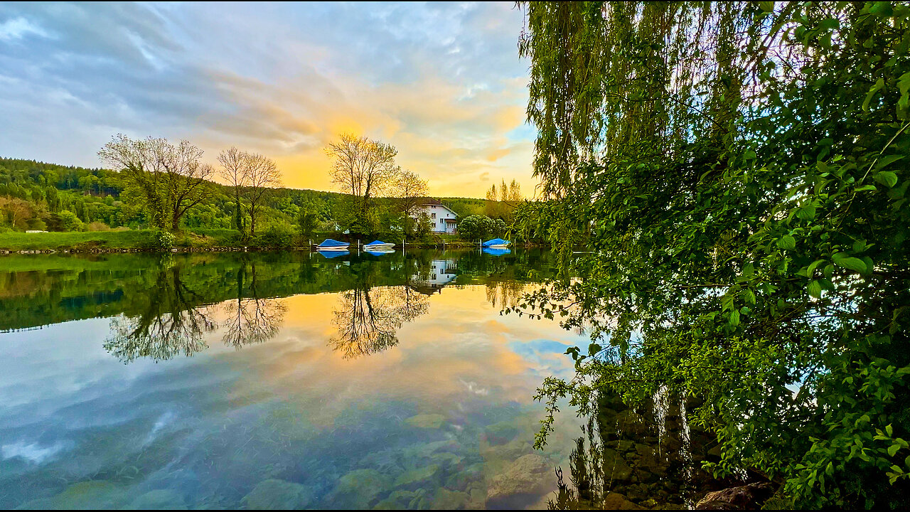 Sunset Switzerland River - Nature Sounds Relaxing