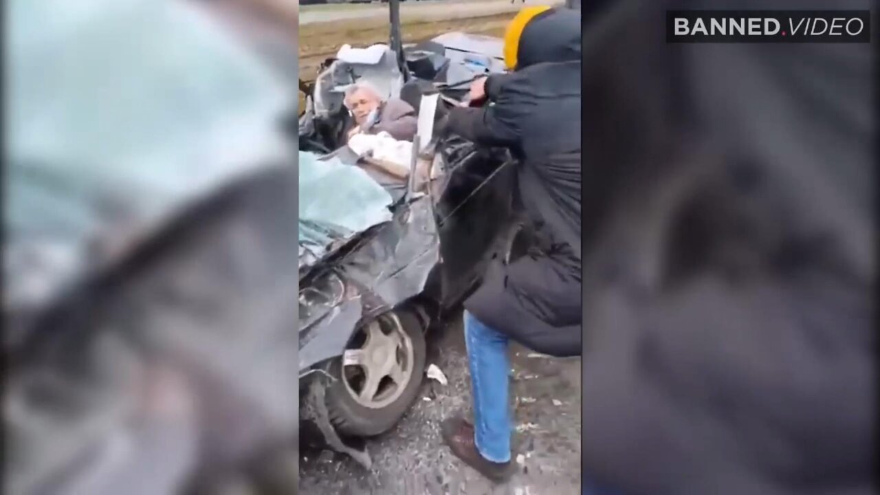 VIDEO Aftermath of Russian Tank Rolling Over Vehicle with Man Inside