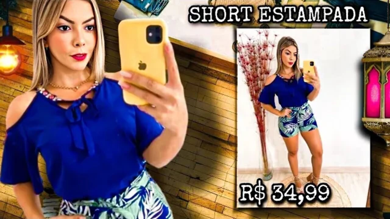 Shorts Feminino Estampado Tropical Moda Verão/ shopee