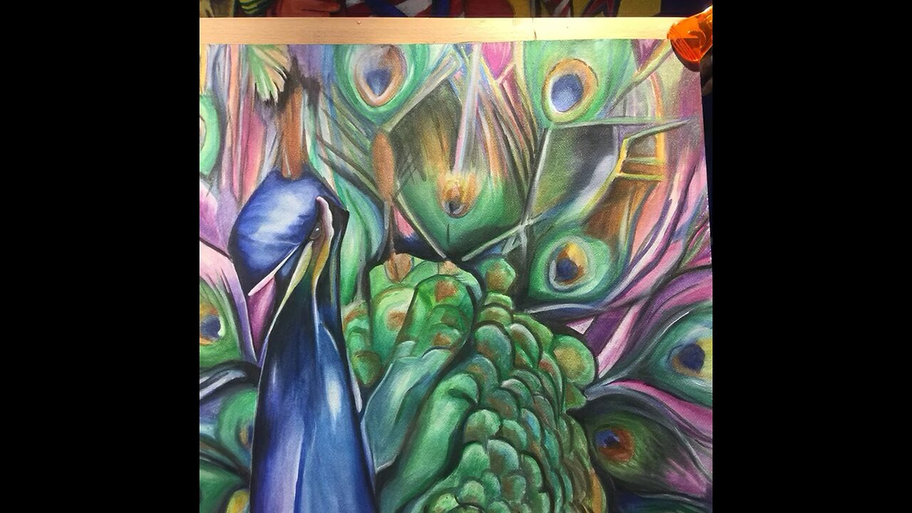 Colorful Peacock painting progression