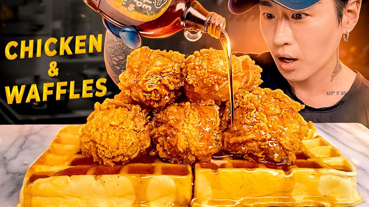 ASMR MUKBANG FRIED CHICKEN & WAFFLES COOKING & EATING SOUNDS Zach Choi ASM