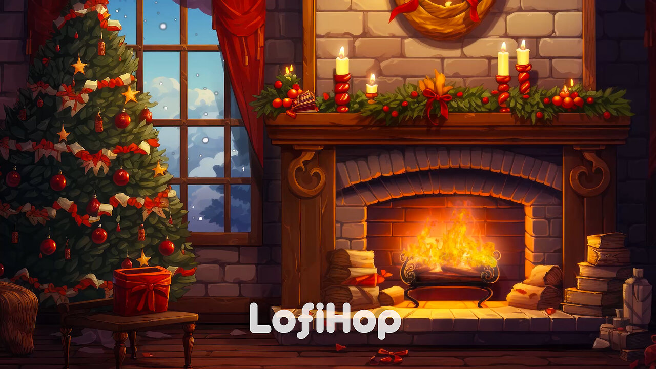 Cozy Christmas Night 🎄❄ Christmas Lofi Mix with a Fireplace ❄ Crackling Christmas 🎅 to Chill & Relax