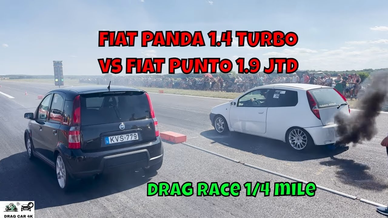 FIAT PANDA 1.4 TURBO vs FIAT PUNTO 1.9 JTD drag race 1/4 mile ???? - 4K UHD