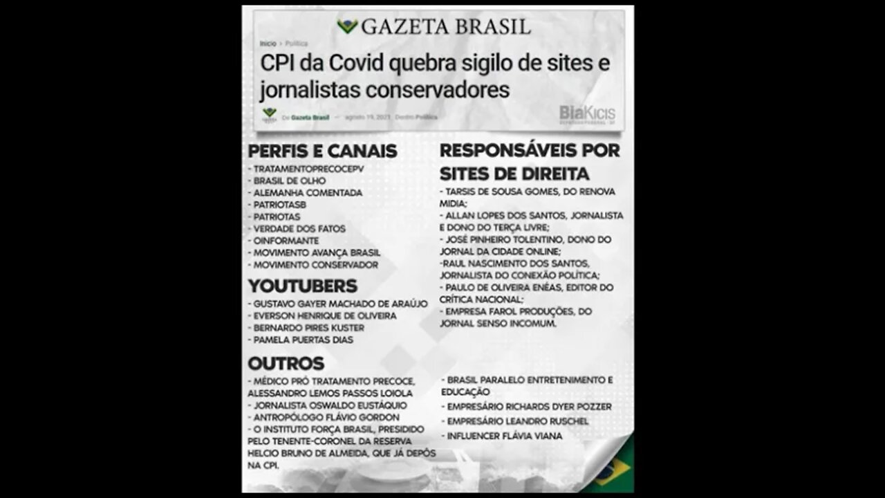 CPI da Covid quebra sigilo de sites e jornalistas conservadores.