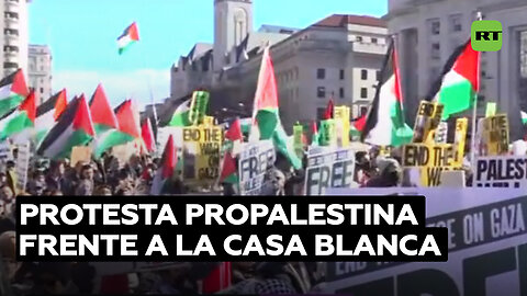 Manifestantes propalestinos intentan derribar una valla frente a la Casa Blanca