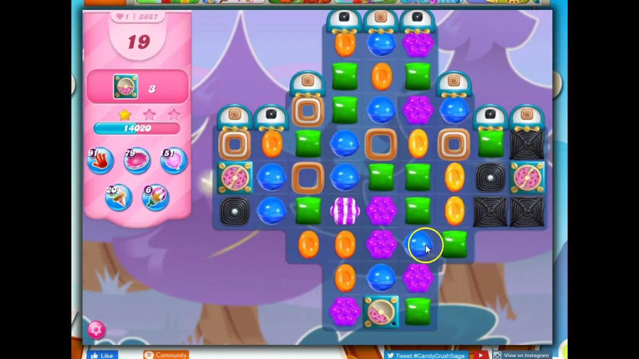 Candy Crush Level 3687 Talkthrough, 30 Moves 0 Boosters