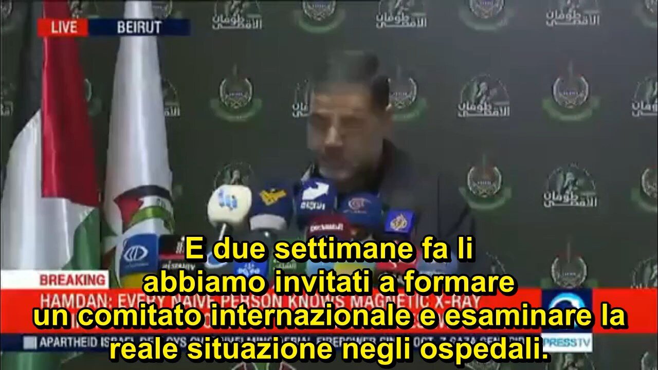 Conferenza stampa di Osama Hamdan sul genocidio palestinese e le armi nell'ospedale al-Shifa