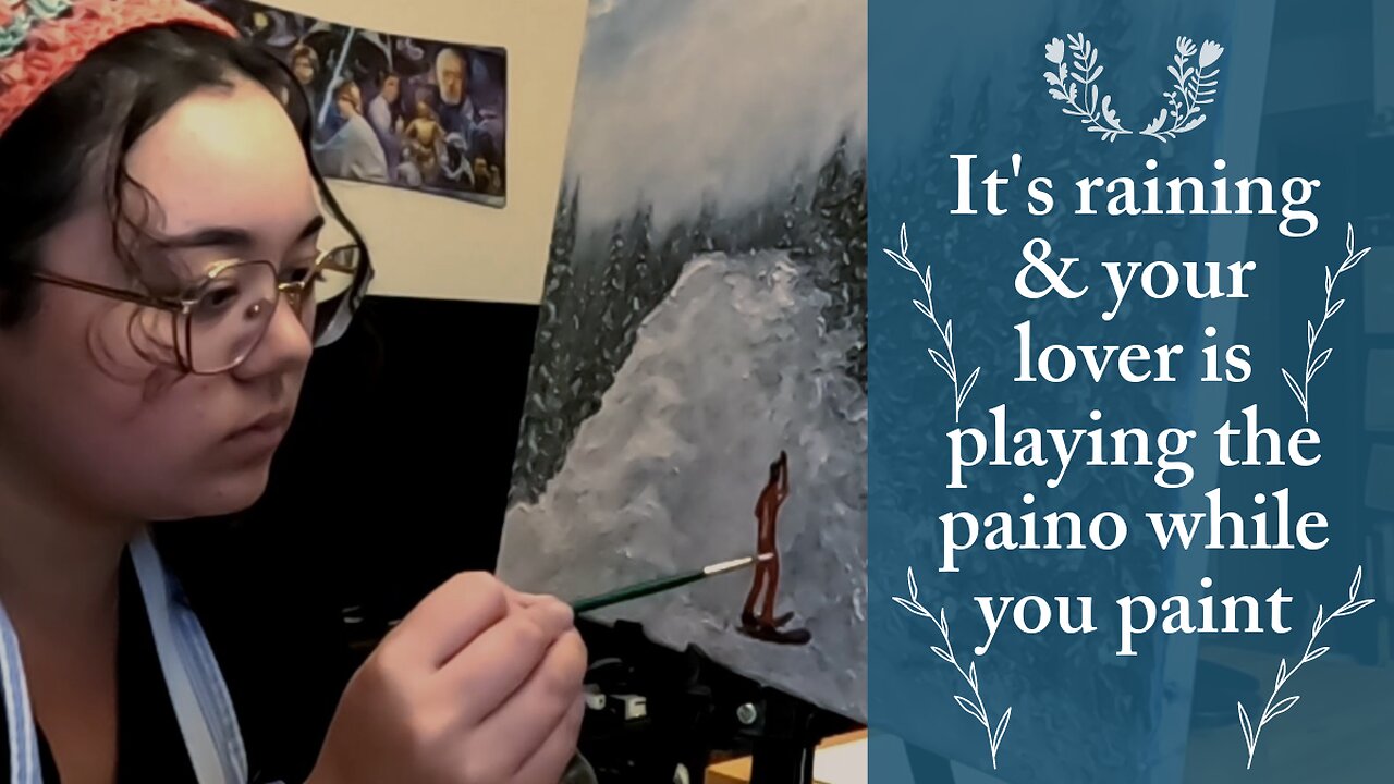 Rain on a Window and Piano Painting ASMR | Finish an Acrylic Painting with Me