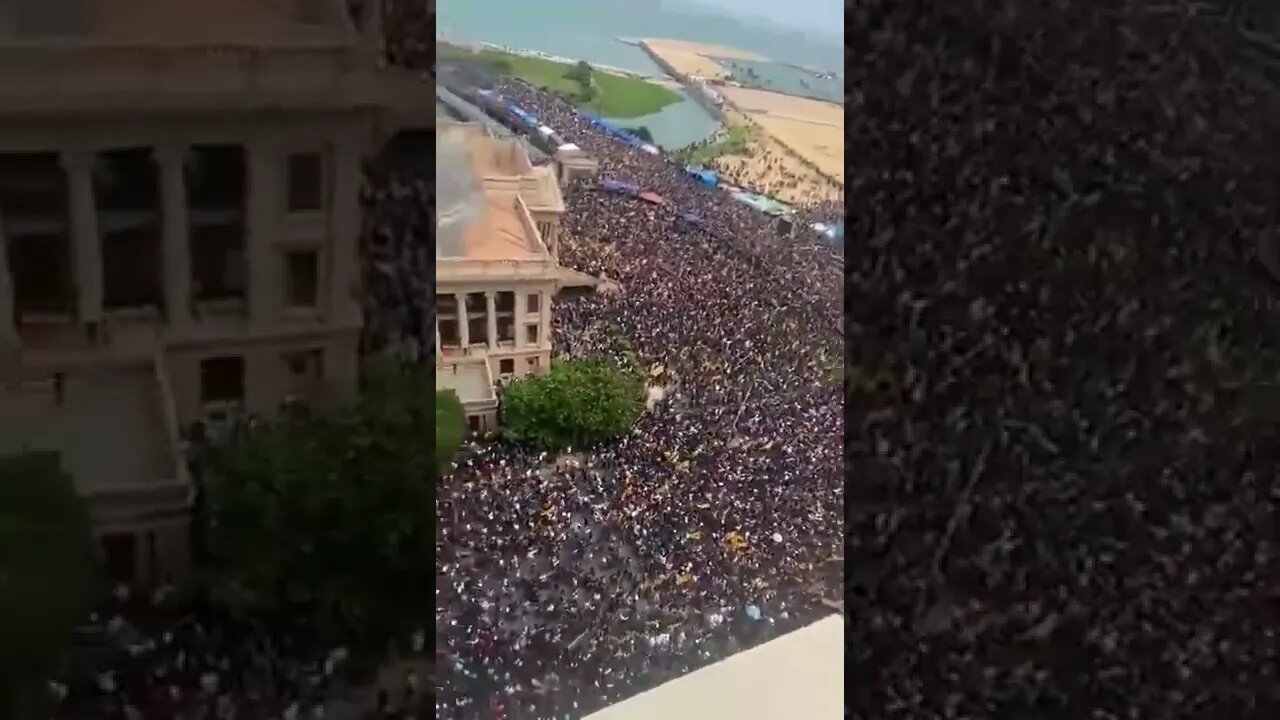 Angry and hungry crowd storms and conquers the president's palace in the capital Colombo Sri Lanka