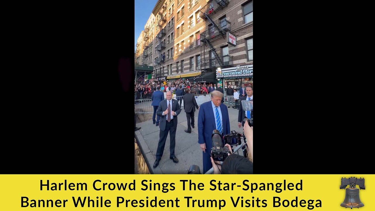 Harlem Crowd Sings The Star-Spangled Banner While President Trump Visits Bodega