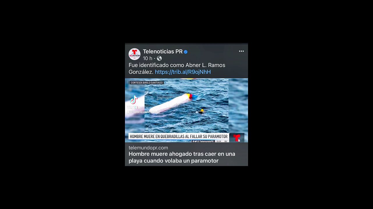 HOMBRE MUERE AHOGADO MIENTRAS VOLABA SU PARAMOTO EN QUEBRADILLAS PR