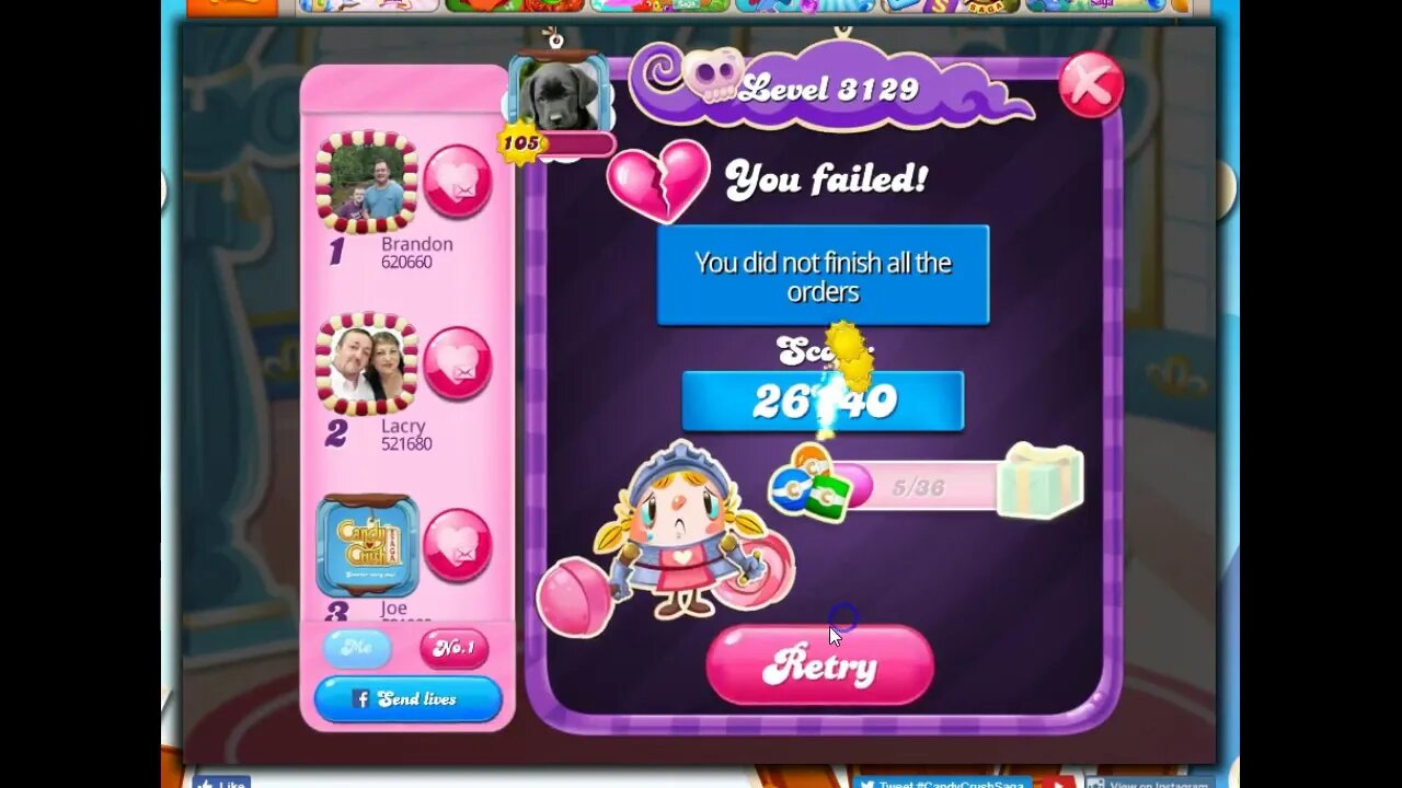 Candy Crush Level 3129 Talkthrough, 15 Moves 0 Boosters