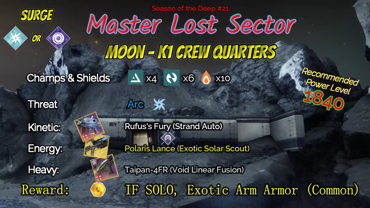 Destiny 2 Master Lost Sector: Moon - K1 Crew Quarters on my Void Warlock 8-9-23