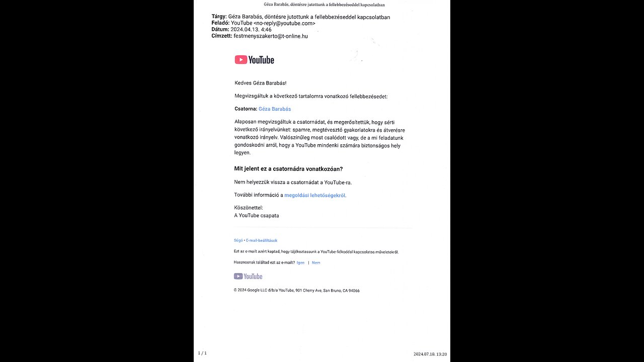 YOU TUBE csatornám törvénytelen megszüntetése 2.rész - NO REPLY