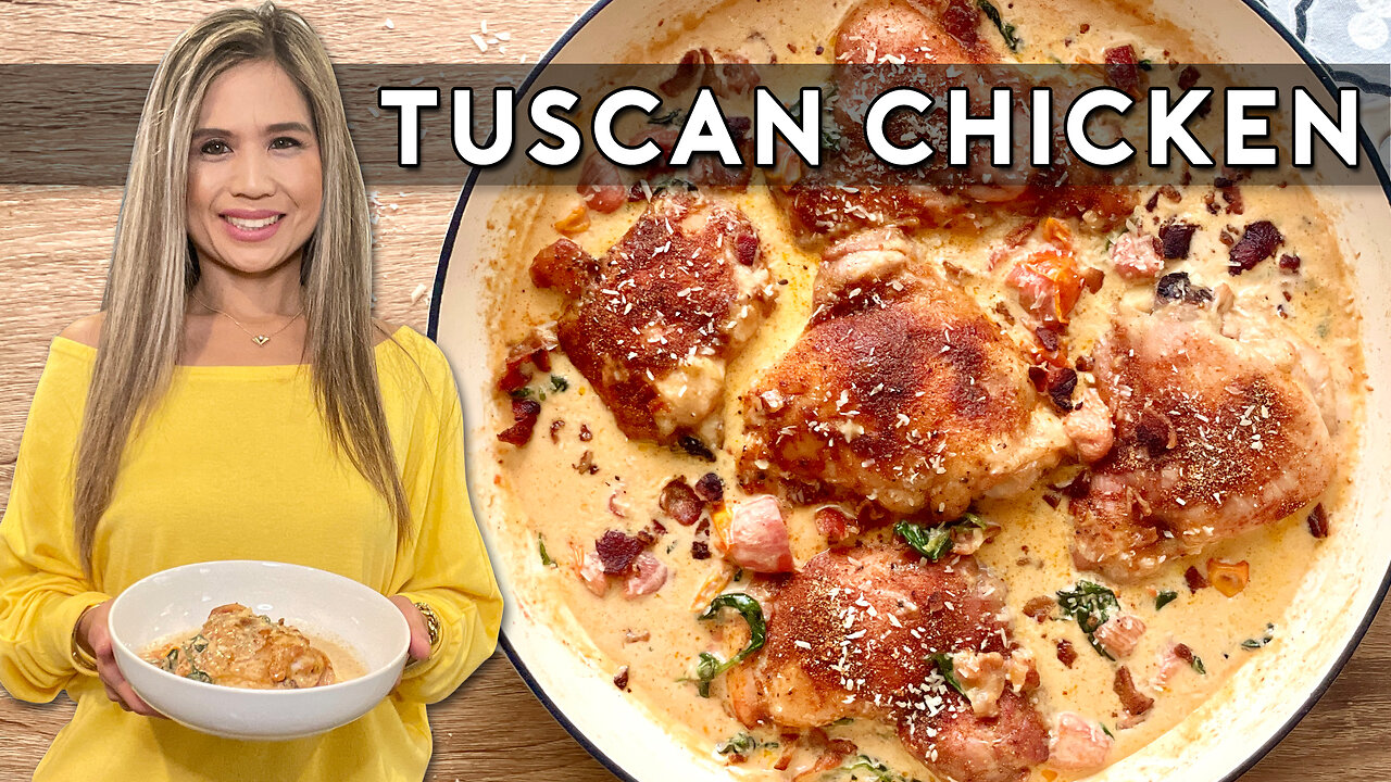 TUSCAN CHICKEN | BAKED CHICKEN THIGHS SMOTHERED WITH DELICIOUS CREAM SAUCE!